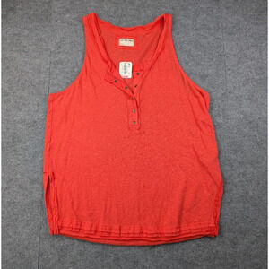 We The Free People Linen Tank Women Large Red Henley Coastal Minimal Lightweight